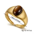 Detail view of a vintage gold ring with a brown tiger eye stone and measurement markings - 1.8cm / Tiger's Eye Oval