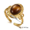 Detailed view of vintage tiger eye ring with size and weight specs on white background. - 1.8cm / Sunburst Tiger's Eye