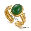 Detail view of a vintage gold ring with green stone showing 1.8cm size and 4g weight specs - 1.8cm / Double Rib Green Stone