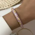 Close-up of elegant lavender marbled enamel bangle featuring golden floral patterns - Light Purple (887-5)