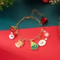 Bracciale con ciondoli festivi in oro con Babbo Natale, renne e alberi di Natale. - Bracciale Solo (Senza Collana)-Bracciale 01