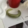 Retro avocado green chunky resin cuff bracelet with marble texture design - Thickened C-shape Open Style / Ink Wash Green