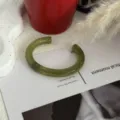 Vintage olive green resin bamboo texture open cuff bracelet for daily fashion style - Thin Round Tubular Style / Ink Wash Green