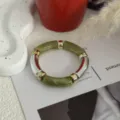 Vintage bamboe-stijl armband met groen marmeren hars en metallic zilveren afwerking - Metaal Kleurblok Bamboe Stijl (232) / Inktwassing Groen