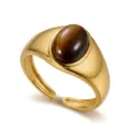 Anello a sigillo regolabile color oro in stile vintage con pietra occhio di tigre - Stile Sigillo Occhio di Tigre (06)