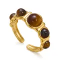 Elegante anello aperto regolabile in oro retrò con più pietre occhio di tigre marroni - Stile Occhio di Tigre a Cinque Perle Orizzontali (030)
