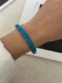 Elegant vintage blue enamel bangle with gold finish on wrist, classic palace style jewelry - Blue Thin Round