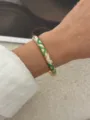 Bracelet jonc en émail style palais chinois vintage avec motif géométrique vert et blanc - Triangle Vert et Blanc