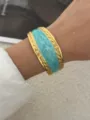 Bracelet jonc vintage en émail doré avec incrustation marbrée turquoise style palais. - Bleu Or Estompé