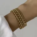 Elegante bracciale rigido dorato con trama a rete e pizzo per gioielli da donna - Stile Piccolo Cavo