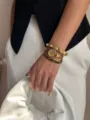 Vintage gold evil eye watch with black heart charm elastic bracelets set for women - A855 Gold Set