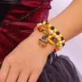 Set di braccialetti elastici di Halloween a strati con ciondoli a zucca e pipistrello - Set 3