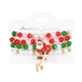 Festive Christmas beaded bracelet set with Santa Claus reindeer and glove charms - 4 Pieces/Pack / Red Green White Set (#1)