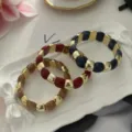Braccialetti elastici in resina con perline e distanziatori dorati retrò impilabili - Set Sovrapposto / Dark Color Set (824-2)
