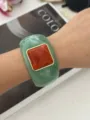 Vintage style green marbled resin bangle with a vibrant square orange stone detail - Red Sugar Cube Charm Style / Green