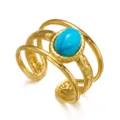 Anello vintage dorato multifilare con pietra di turchese ovale centrale - Stile Turchese a Triplo Strato (02)