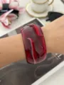 Elegant vintage dark red marbled acrylic bangle featuring a retro wide open cuff design - Deep Red Marbled Process Style