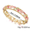 Vintage enamel floral bangle with gold-plated hollow vine design and pink flowers - Hollow Vine Floral Bangle (BR26Y0318-1) / Inner Diameter 6cm
