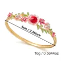 Vintage gold floral enamel bracelet with red crystal and 6cm diameter size markings - Enamel Floral Bangle (BR26Y0319-2) / Inner Diameter 6cm