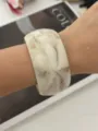 Retro marbled ivory resin wide bangle bracelet with a vintage swirl texture for women - Simple Milk White Brown Pattern