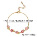 Vintage gold bracelet with pink enamel flowers and adjustable extension chain - Enamel Cherry Blossom Bangle (BR26Y0320-1)