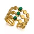 Anello regolabile vintage color oro con pietre verdi ispirate alla malachite - Stile Malachite a Disco a Triplo Strato (010)