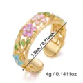 Vintage enamel floral open ring with colorful flowers and gold-plated vine design - Vintage Hollow Vine Ring (RI26Y0161-2)