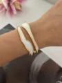 Elegante set witte emaille en vergulde golvende open armbanden om de pols - Onregelmatige Ring Wit