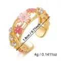 Vintage gold-plated open ring featuring enamel flowers and sparkling rhinestones - Vintage Hollow Vine Ring (RI26Y0161-3)