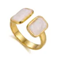 Anello regolabile placcato oro stile vintage con eleganti intarsi rettangolari bianchi - Stile Doppia Finitura Bianca Rettangolare (021)