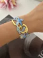 Gedetailleerde blauwe emaille open armband met zeester- en krabmotief voor dames - Starfish seaweed blue