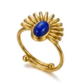 Anello regolabile in oro stile vintage con un intarsio di pietra di lapislazzuli blu - Stile Raggi di Sole con Pietra Blu Profondo (022)