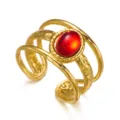 Anello regolabile dorato stile vintage con una pietra preziosa sintetica rossa ovale - Stile Intrecciato a Triplo Strato Color Rubino (027)