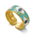 Anello regolabile stile vintage con motivi a occhio greco in smalto blu e bianco - Stile Malocchio in Smalto (032)