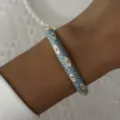 Detailed view of a vintage light blue enameled evil eye bangle bracelet for women - 6CM Diameter / Light Blue Evil Eye (BR26Y0271-4)