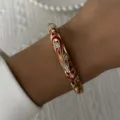 Vintage gold-plated enamel bangle with intricate red floral patterns and crystal accents - 6CM Diameter / Red Rhinestone Cloud Pattern (2#BR26Y0270-6)
