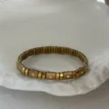 Elegant gold expandable stretch bracelet with crystal accents in watch-band style - Stretch Bracelet (Single Rhinestone Block) / Gold