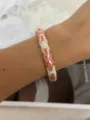 Elegant pink and white enamel bamboo-style link bangle bracelet with gold-tone finish - Bamboo Joint / Pink & White