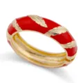 Eleganter breiter Armreif aus roter Emaille mit goldenen Blattmustern für Damen - Rot Emaille Gold Feder