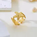 Elegante anello a stella marina in acciaio inossidabile placcato oro con fascia aperta - 5 Stelle Marine (418) / Oro