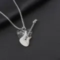 Stainless steel rock guitar and pick pendant necklace for men in silver finish - Guitar With Gray Pick / 60cm Stainless Steel Popcorn Chains / Steel
