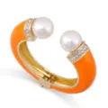 Modischer orangefarbener Emaille-Armreif mit Perlen und Kristallen - Orange Emaille Gold Mit Perle