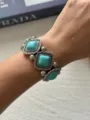 Boheems vintage turquoise armband met zilverkleurige zettingen en kralen voor dames. - A688 / Blauw Turkoois
