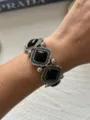 Bohemian vintage western cowboy stijl armband met zwarte vierkante stenen om de pols - A688 / Synthetisch Zwart Turkoois