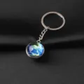 Luminous universe planet keychain globe glass ball pendant key ring bag ornament accessory - Earth