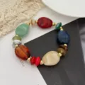 Macaron gekleurde stenen armband in westerse ins-stijl met gouden kralen - Gekleurde Steen Stijl 1