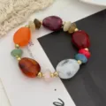 Kleurrijke macaron stenen kralenarmband met gouden accenten voor dames, SKU-weergave - Gekleurde Steen Stijl 4
