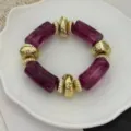 Retro paarse hars en gouden kralen armband met marmer effect voor stijlvolle dames - Paars