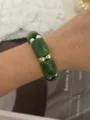 Bracciale elastico verde effetto marmo con perline dorate gioielli moda per donna - Bracciale di Perline con Motivo Marmo (Verde Scuro) / Verde scuro