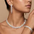Set di gioielli scintillanti in argento con collana orecchini e bracciale per matrimoni e feste - Set 6 (Stile Nappa Intrecciata Argentato)